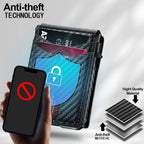 Men Carbon Fiber RFID Pop‑Up Credit Card Holder Magnetic Closure Slim Wallet With ID Window External Card Pocket