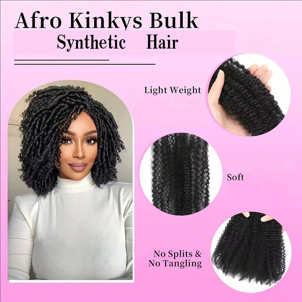 Afro Kinkys Bulk Synthetic Hair for Dreadlock Extensions Loc Repair Braiding Twist Tight Afro Kinky  Synthetic Hair for Loc