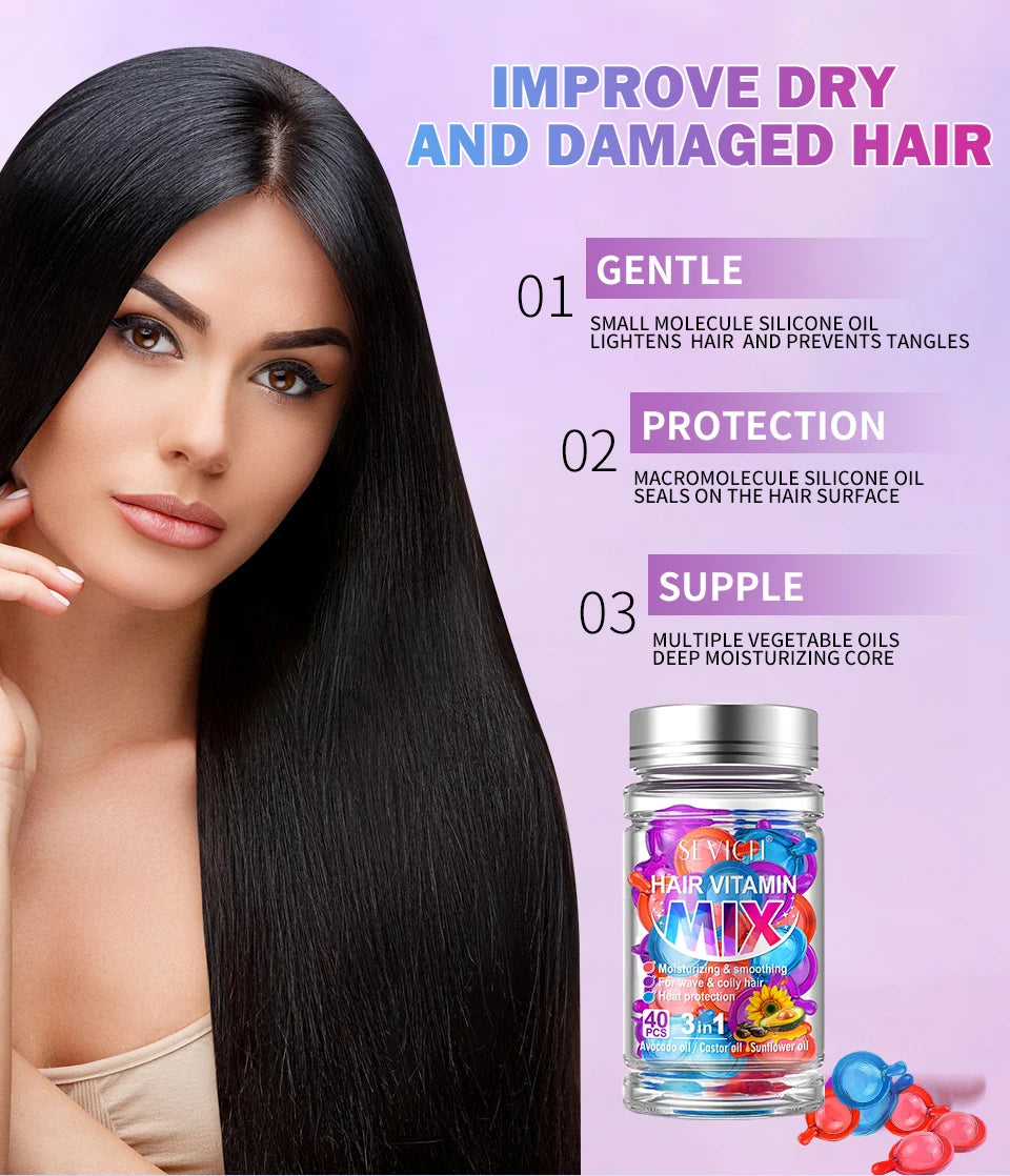 3IN1 Keratin Complex Oil Hair Vitamins Capsule Smooth Silky Hair Mask Repair Thermal Protection Hair Serum Oil Anti Hair Loss