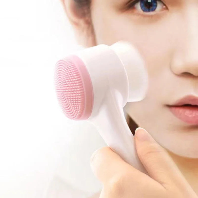 3D Double-sided Manual Facial Cleansing Brush Soft Silicone Bristles Deep Pore Cleansing Exfoliating Face Wash Brush Beauty Care