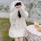 Winter Hoodies Warm Kawaii Rabbit Ears Women Sweatshirt Girl Lolita Hooded Zip-up Casual Sweatshirts Harajuku Hoodie Long Sleeve