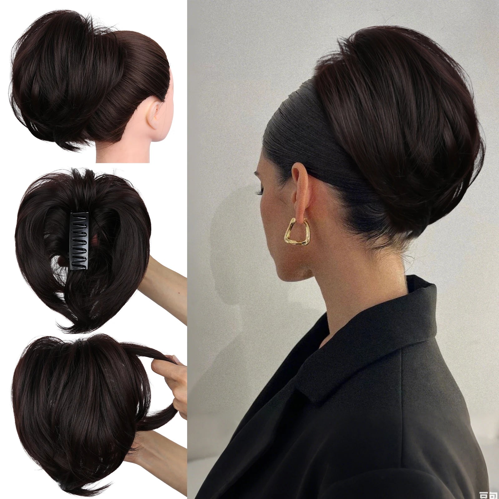 10Inch Synthetic Claw Clip In Ponytail Extensions Diy Adjustable Style Short Straight Claw Ponytail Hair Bun Heat-Resistant