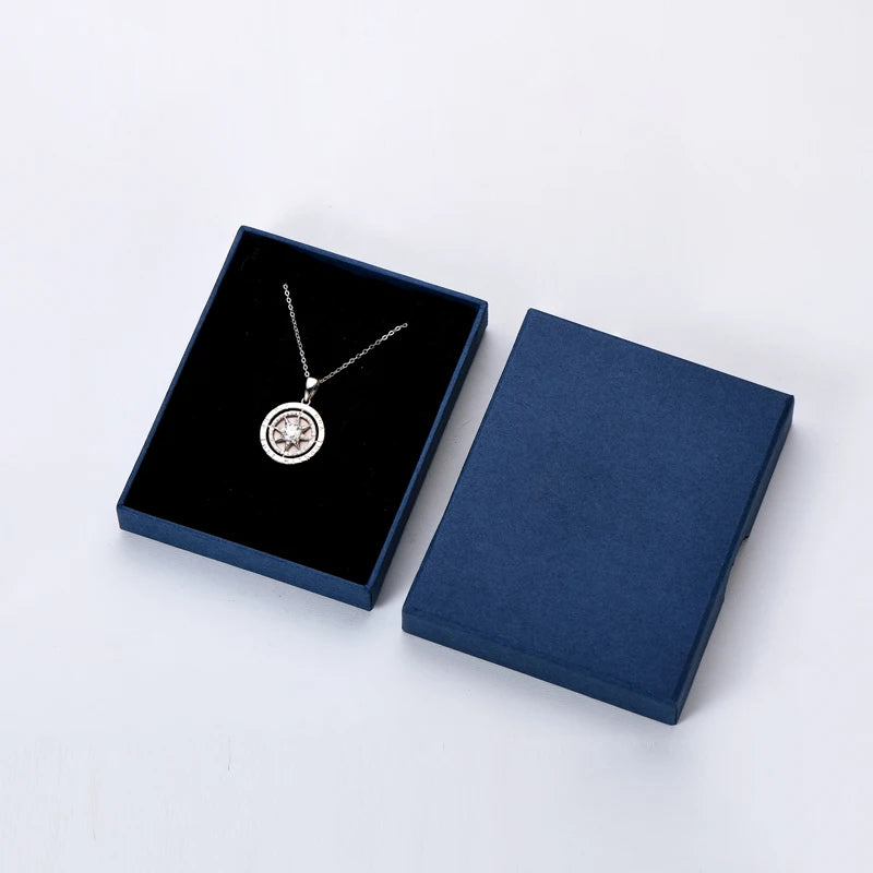 OXTAO Ladies Compass Pendant Necklace 925 Sterling Silver Cubic Zirconia Luxury Jewelry Elegant Accesse Stylish Party Necklaces