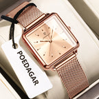 POEDAGAR Square Fashion Ladies Watch Waterproof Stainless Steel Mesh Watch For Woman Elegant Women's Quartz Watches Female Reloj