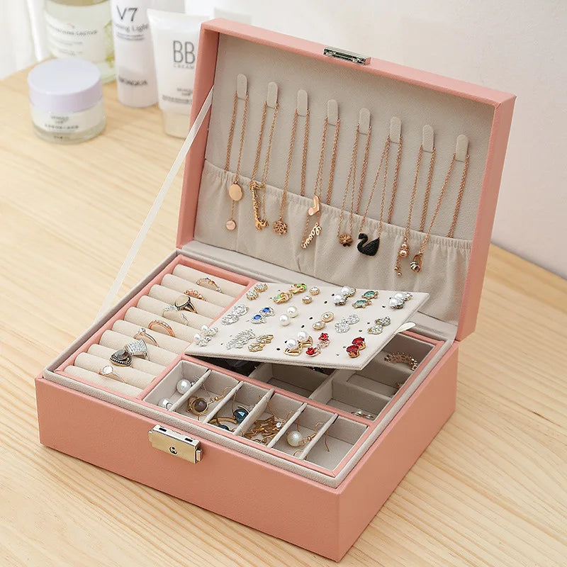 Double-Layer Velvet Jewelry Box High Capacity PU Leather Jewelry Storage Box Large Space Jewelry Holder Gift Box Organizer