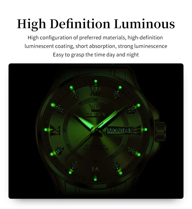 OLEVS 2906 Couple Watch Pair Luxury Diamond Shaped Steel Strap Calendar Week Quartz Wristwatch Men Women Luxury Lovers Watches