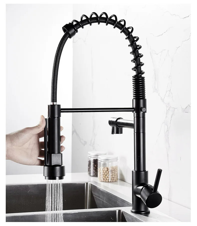 Modern Spring Pull Down Kitchen Faucet, Hot Cold Water Stainless Steel Kitchen Sink Mixer Tap, Single Handle Kitchen Sink Faucet