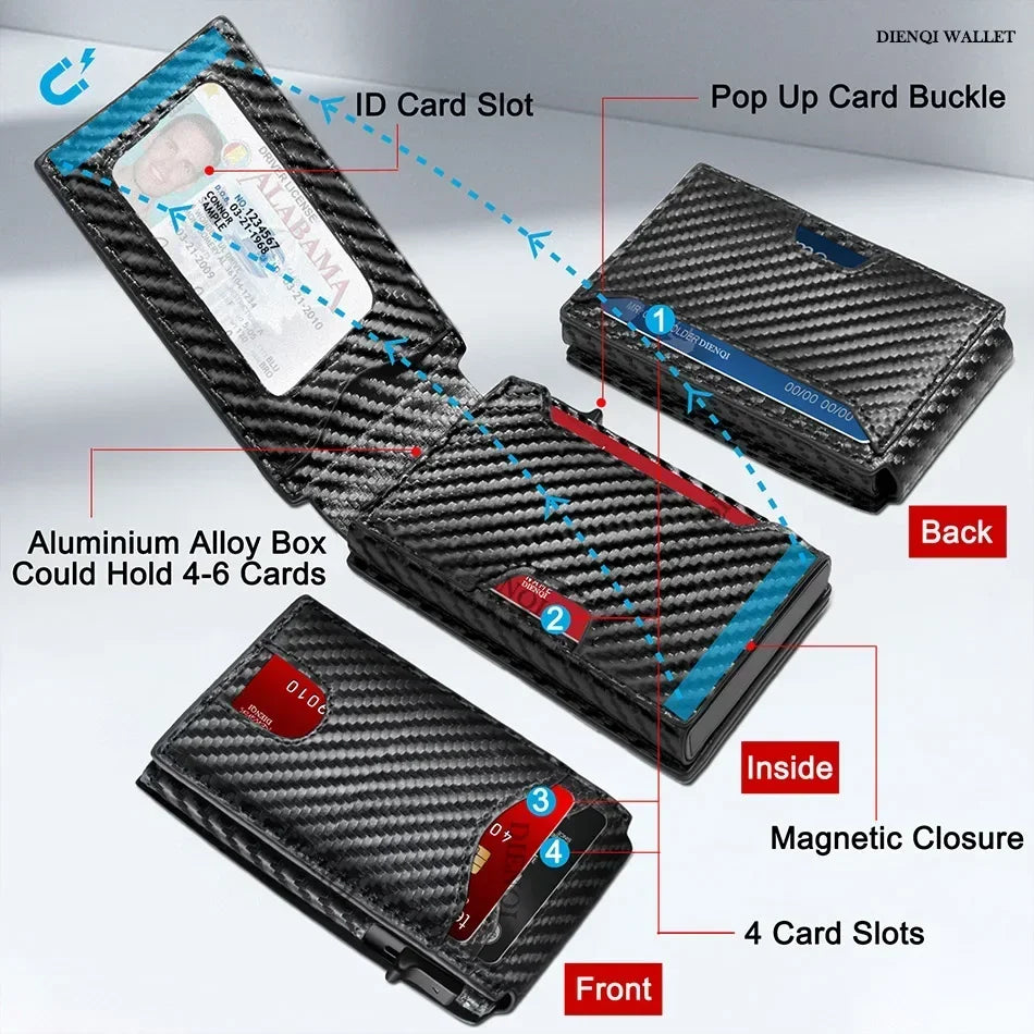 Rfid Credit Card Holder Carbon Fiber Wallets Men Anti Theft Slim Thin Luxury Bank Money Cardholder Case Minimalist Wallet Purse