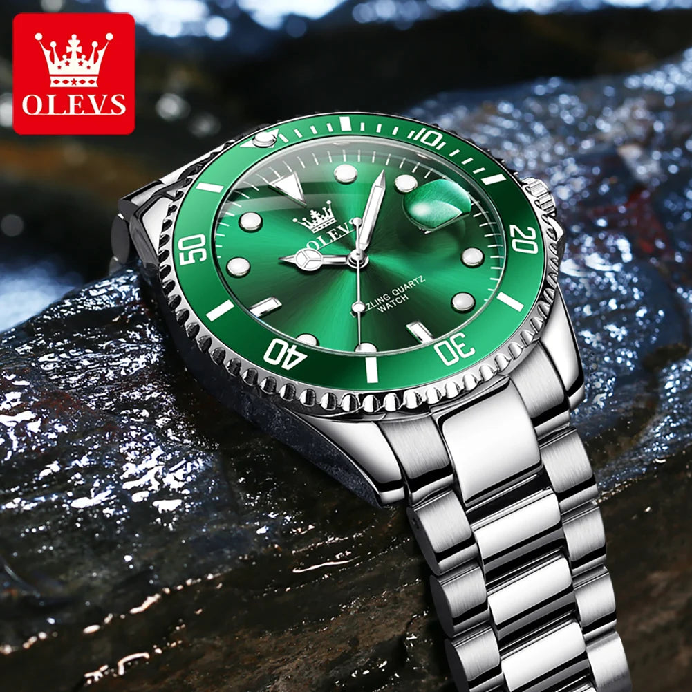 OLEVS 5885 Mens Watch Auto Date Stainless Steel Strap Diving Series Waterproof Men's Sports Watch