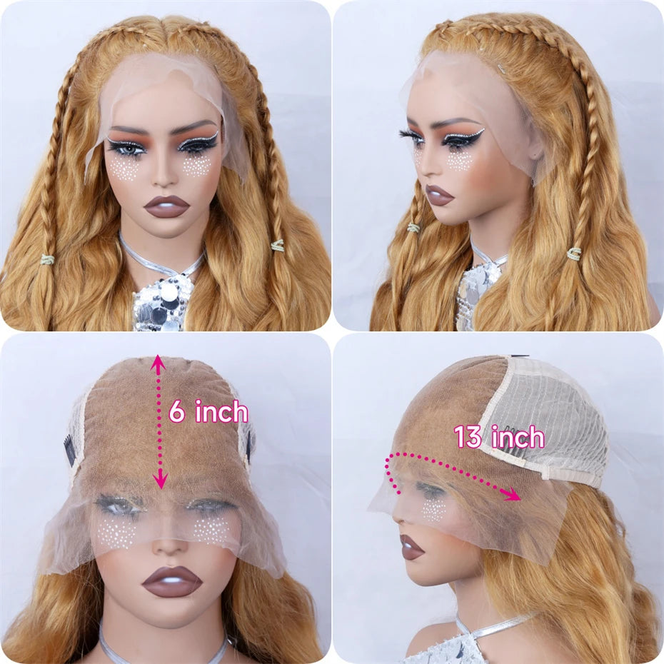 Body Wave 13x6 Honey Blonde Lace Frontal Wig Brazilian #27 Blonde Colored Human Hair Wigs For Women Pre Plucked 13X6 HD Lace Wig