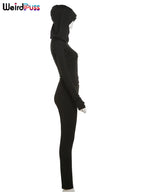 Weird Puss Sporty Casual 2 Piece Set Women Tracksuit Hooded Zip Crop Tops+Leggings Fitness Soft Stretch Streetwear Activity Suit