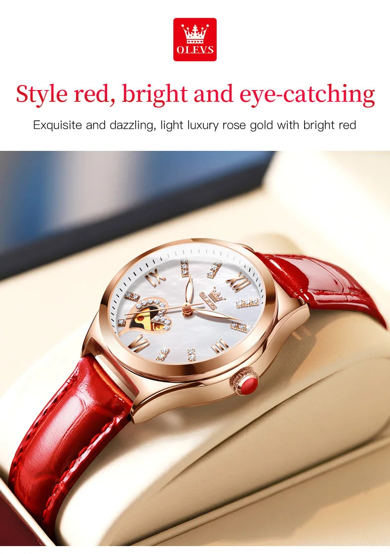 OLEVS Luxury Brand Skeleton Heart Dial Automatic Mechanical Women Watch Ladies Watches Ladies Waterproof Wristwatch Female