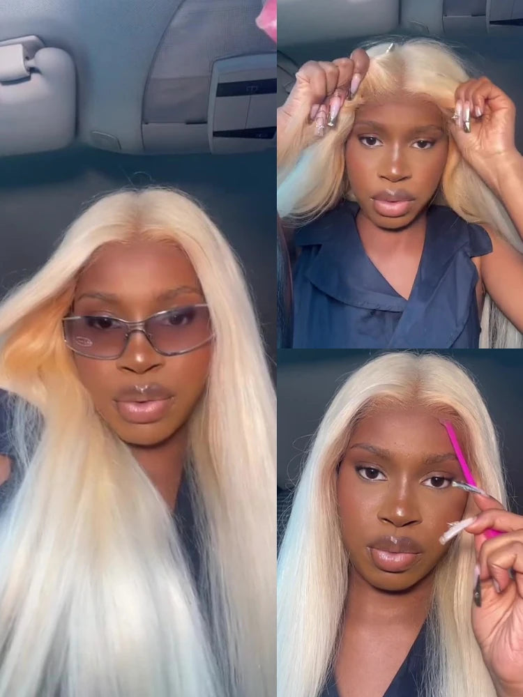 613 Glueless Wigs Human Hair 5x5 Lace Closure Wig Bone Straight Blonde Pre Plucked Glueless Wig Remy Human Hair Wigs Ready To Go