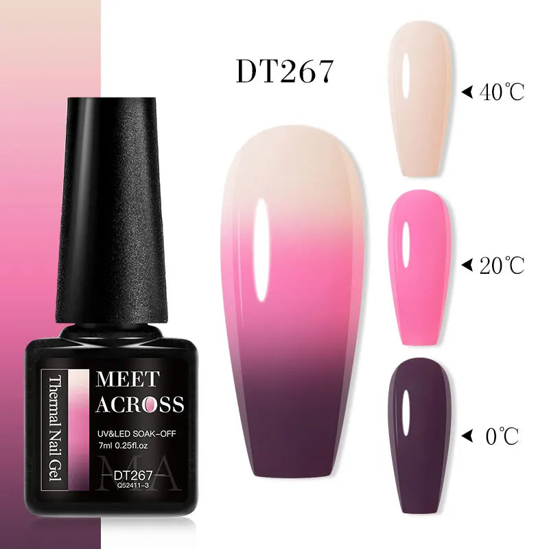 MEET ACROSS 75 Colors Thermal Nail Gel Polish 3 Colors Changing Nail Art Supplies for Manicure DIY Design Long Lasting UV/LED