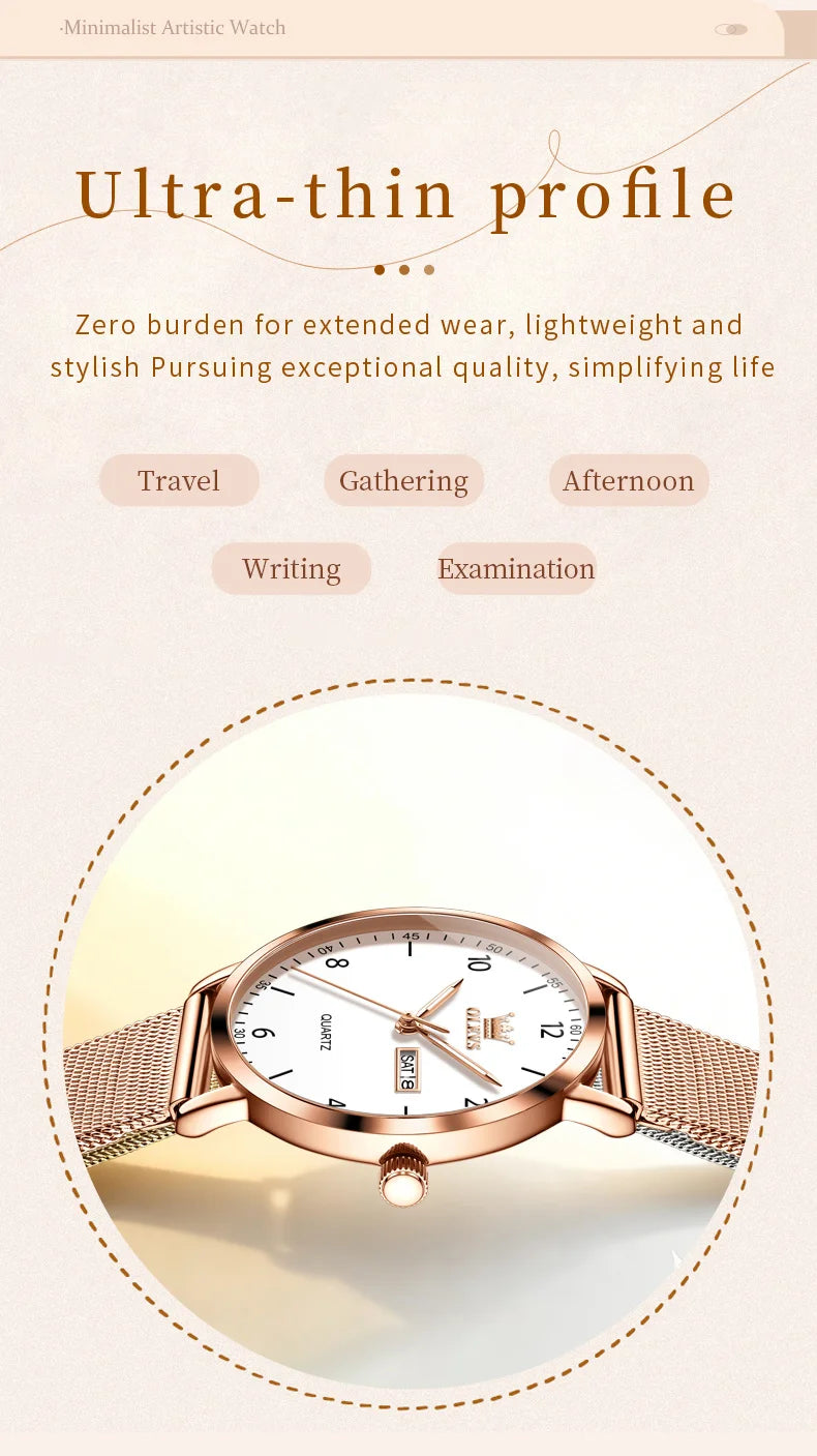 OLEVS Brand Original Fashion Slim Quartz Watch Women Elegant Watches Stainless Steel Waterproof Week Date Watches For Woman
