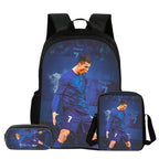 Kids 3Pcs Set Backpack Football Star Student School Shoulder Bag Pencil Bags Ronaldo Bookbag CR Rucksack Best Gift