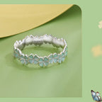 Bamoer 925 Sterling Silver Four-Leaf Clover Ring Mint Green Leaves Vine Ring Fine Jewelry Gift for Women Party
