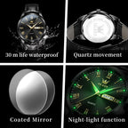 OLEVS 5892 Watches for Men Leather Strap Dual Calendar Roman Scale Simple Elegant Luxury Original Quartz Men's Watches