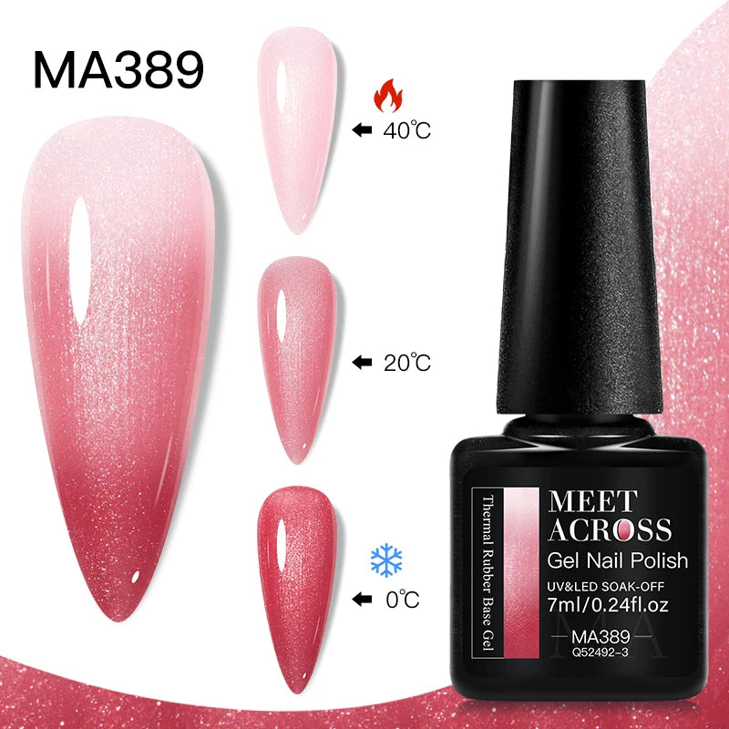 MEET ACROSS 75 Colors Thermal Nail Gel Polish 3 Colors Changing Nail Art Supplies for Manicure DIY Design Long Lasting UV/LED