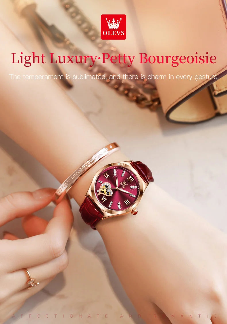 OLEVS Luxury Brand Skeleton Heart Dial Automatic Mechanical Women Watch Ladies Watches Ladies Waterproof Wristwatch Female
