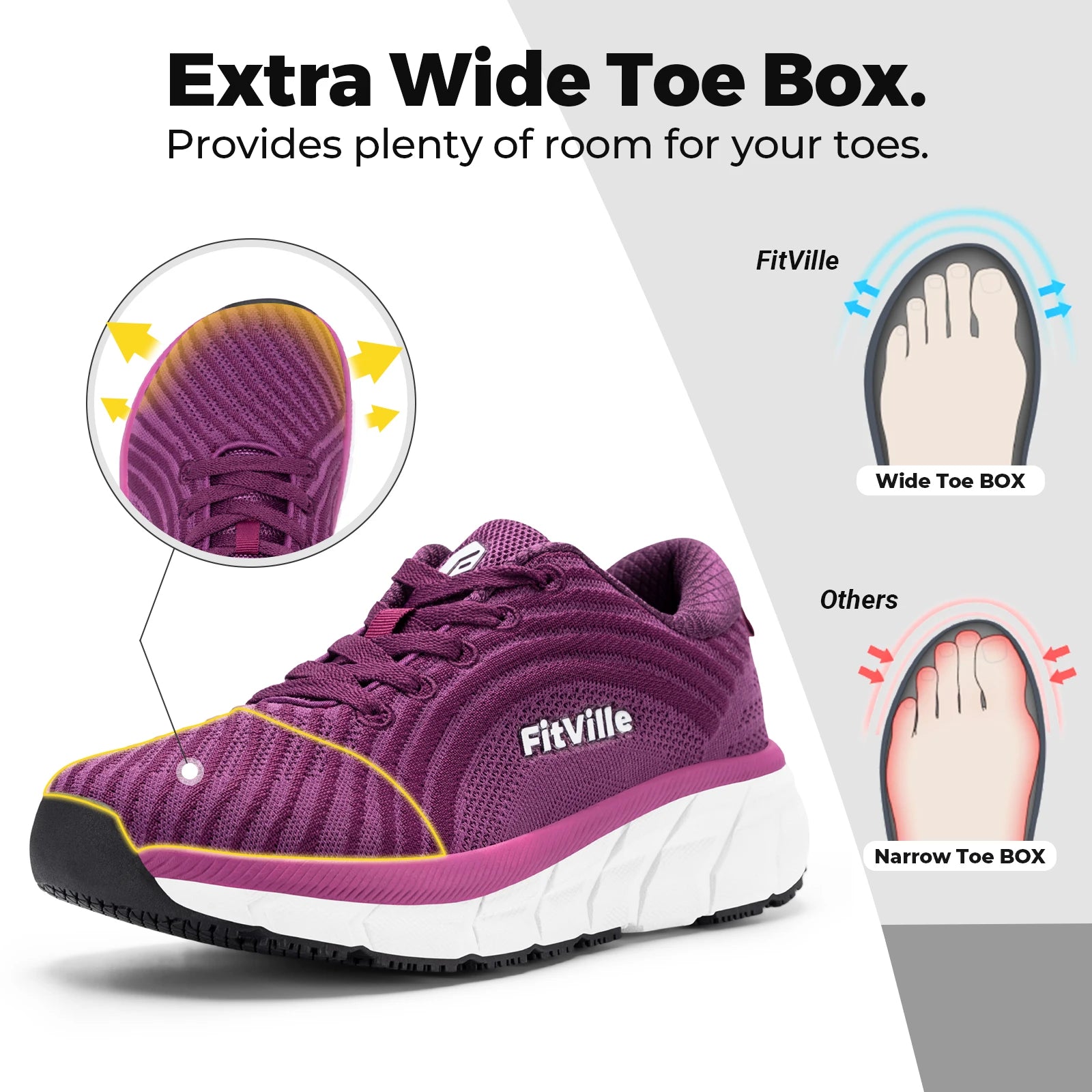 FitVille Women'S Wide Toe Box Shoes Breathable Extra Wide Running Shoe Lightweight For Swollen Feet With Cushioned Relief Pain