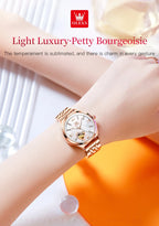 OLEVS Brand 2024 New Fashion Hollow Mechanical Watch for Women Luxury Stainless Steel Strap Waterproof Luminous Womens Watches