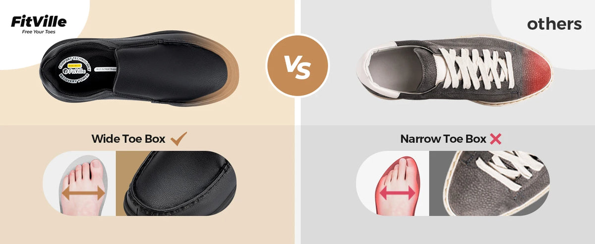 FitVille Men Wide Fit Leather Slip On Casual Loafers, Lightweight Arch Support Walking Shoes, Orthopedic Pain Relief Shoes for Swollen Feet & High Instep