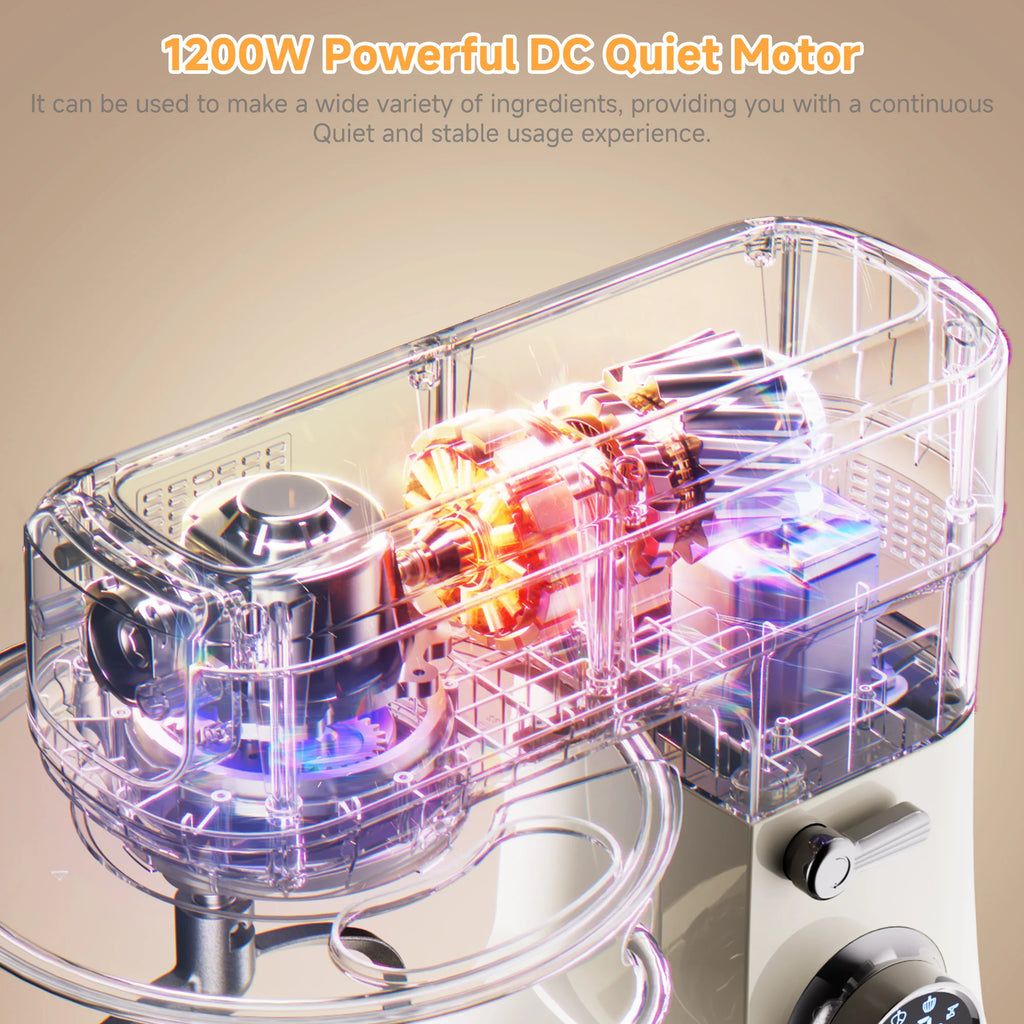 BioloMix 7L Food Mixers for Baking, 1200W DC Motor Stand Mixer, with Dough Hook, Whisk & Beater, Meat Grinder Attachment