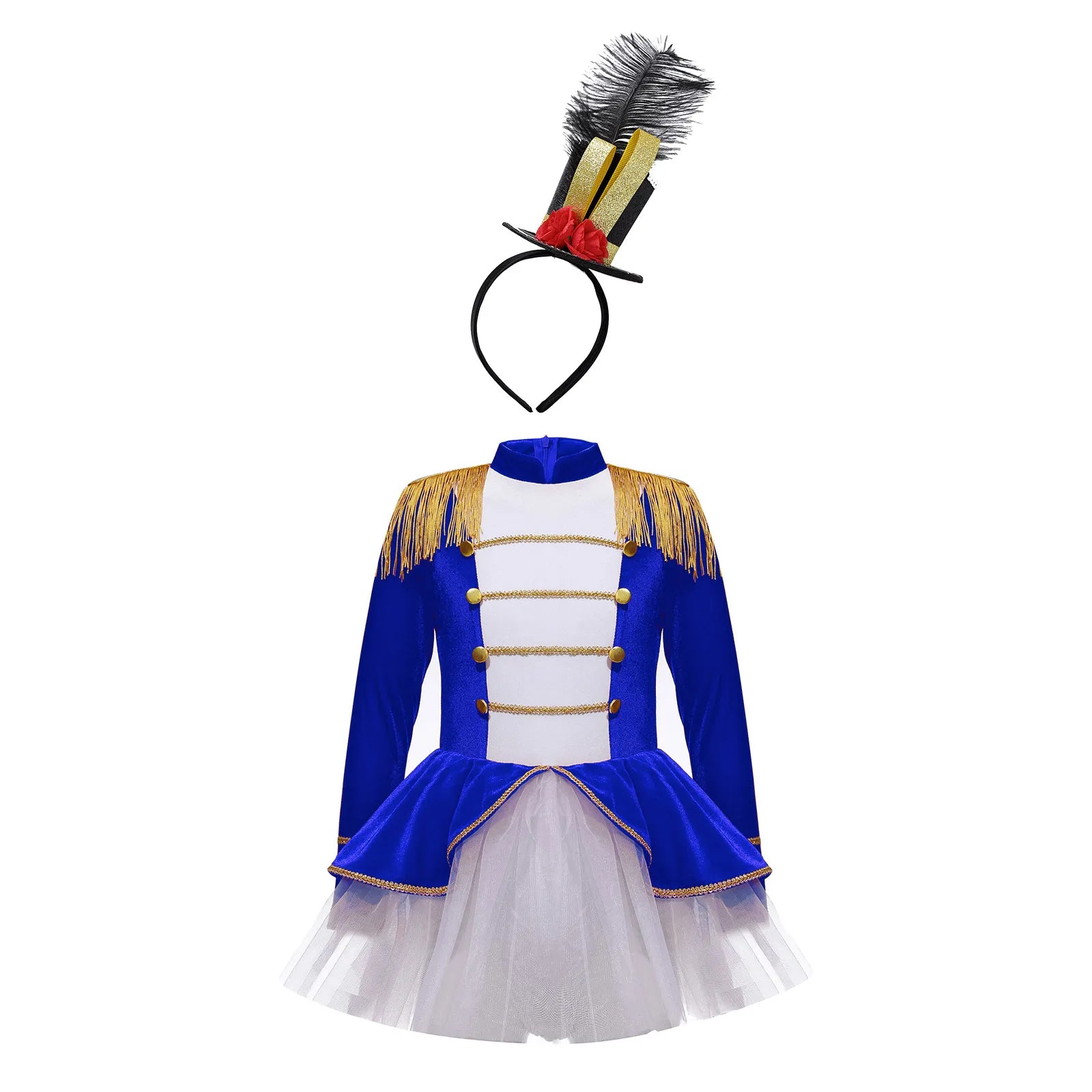 Girls Ringmaster Circus Costume Set Zipper Tutu Leotard Gown Dress with Hat for Halloween Carnival Cosplay Party Performance