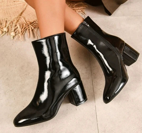 White Ankle Boots for Women 2024 Side Zipper Stretch Middle Heel Large Size Short Boot Fashion Pointed Shoes Botas De Mujer