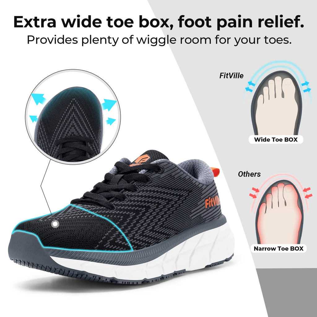 FitVille Men'S Shoes Wide Toe Box Cushioned Extra Wide Width Non Slip Running Shoe Comfortable Lightweight Sneakers For Fat Feet