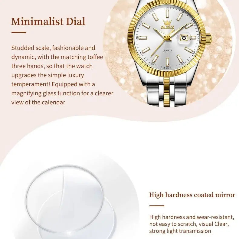 OLEVS 5593 Women's Watch Luxury Brand Women's Quartz Watch Stainless Steel Waterproof Night Light Elegant Business Women Watch