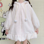 Winter Hoodies Warm Kawaii Rabbit Ears Women Sweatshirt Girl Lolita Hooded Zip-up Casual Sweatshirts Harajuku Hoodie Long Sleeve