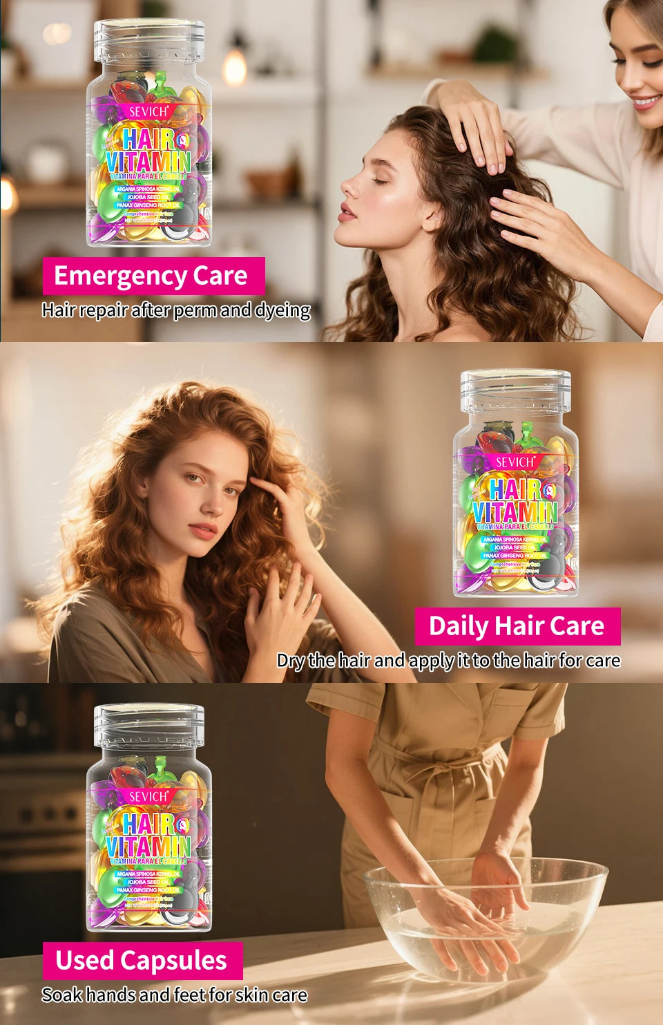 Sevich Smooth Silky Hair Vitamin Capsule Keratin Complex Oil Hair Care Repair Damaged Hair Serum Anti-Loss Moroccan Hair Oil