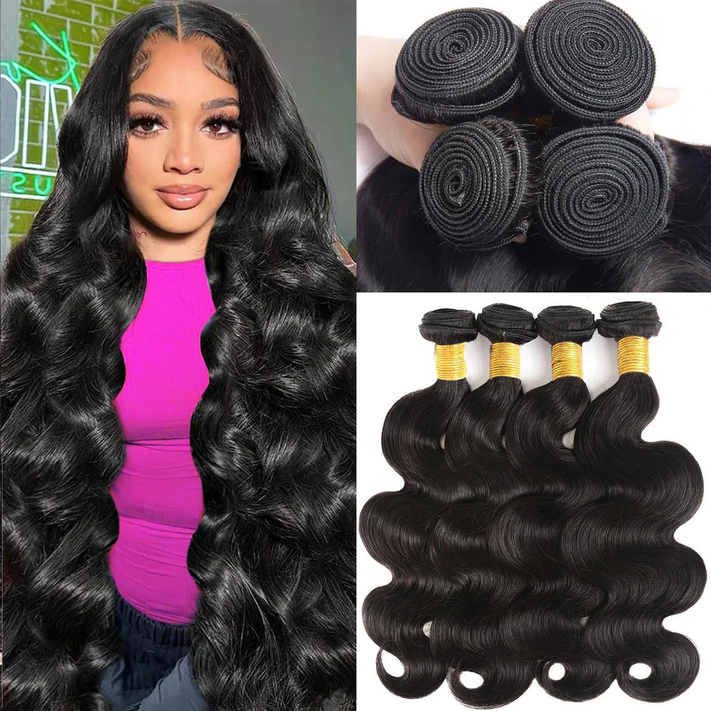 30 32 40 Inch Body Wave 3 4 Bundles Brazilian Remy Unprocessed Raw Virgin Human Hair Wavy Double Drawn Bundles Weave Extensions