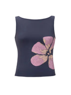 Women's Flower Print Crop Tank Top Fitted Boat Neck Sleeveless Summer Top for Party Club 2025 New Fashion