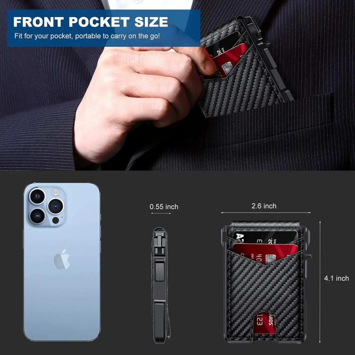 Hot Sale Men's Minimalist Card Holder Carbon Fiber for pop RFID Wallet Anti-theft & Anti-rfid Leather Metal Aluminum Cash Folder