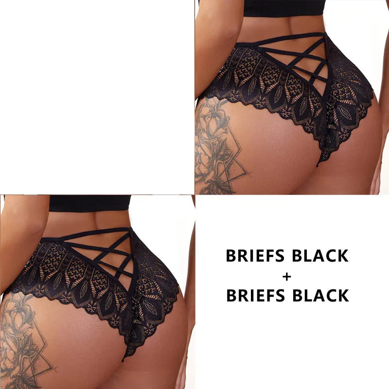 CINOON 2PCS/Set New Panties Women Lace Underwear Sexy Low-Waist Briefs Hollow Out G String Underpant Embroidery Female Lingerie