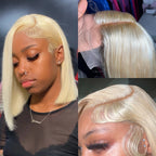 13x4 13x6 Bob Wigs 613 Honey Blonde Lace Frontal Wig Brazilian Blunt Cut Straight Transparent Lace Front Wig Platinum Blond Colored Human Hair Wig Pre Plucked Thick Short Bob Lace Front Human Hair Wig 180 210 Density Free Shi