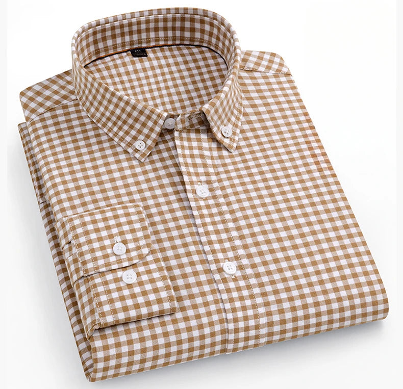High Quality 100% Cotton Fashion Korena Popular Plaid Shirts for Men Slim Fit Formal Casual Shirt Trends Elegant Office Clothes