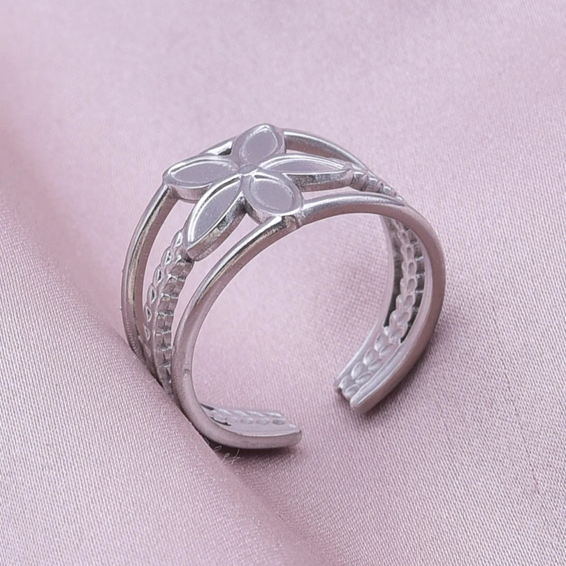 Simple Geometry Fashion Stainless Steel Open Rings For Women Men Accessories Silver Color Heart Sun Round Blank Base DIY Anillos