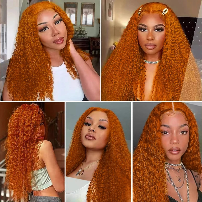 Orange Ginger #350 13X6 Lace Frontal Wigs Water Deep Wave 100% Remy Human Hair 13x4 Lace Front Wig 32inch  Pre Plucke For Women