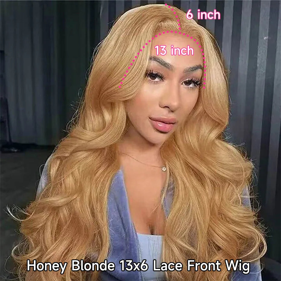 Body Wave 13x6 Honey Blonde Lace Frontal Wig Brazilian #27 Blonde Colored Human Hair Wigs For Women Pre Plucked 13X6 HD Lace Wig