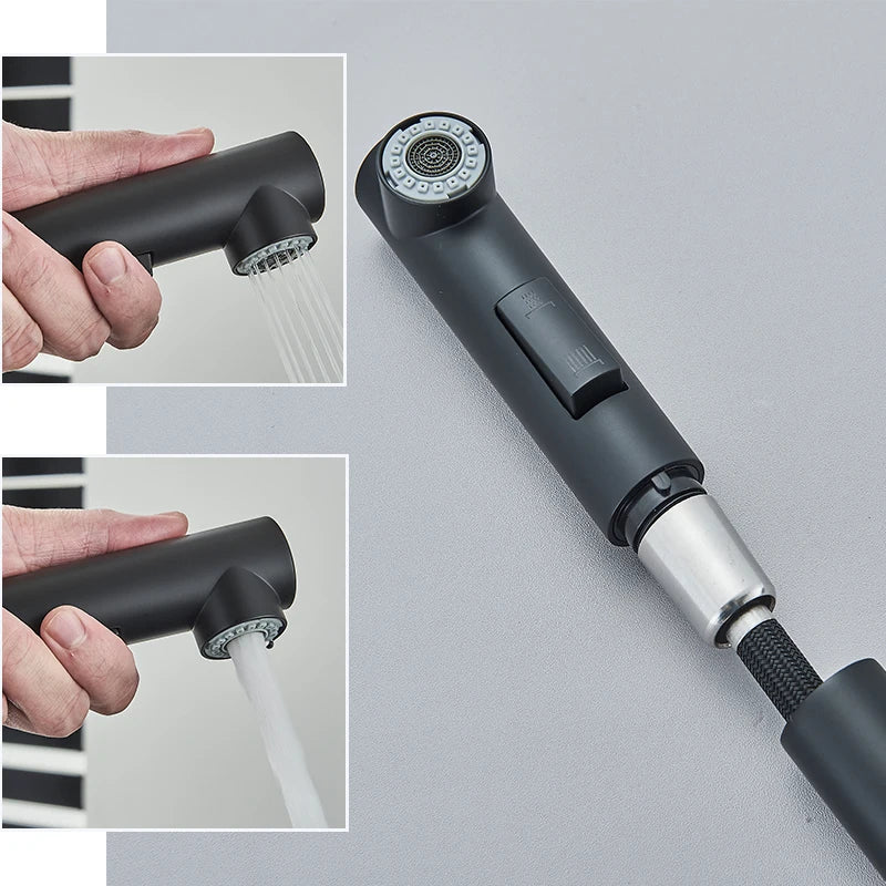 Black Pull Out Kitchen Sink Faucet Deck Mounted Stream Sprayer Kitchen Mixer Tap Bathroom Kitchen Hot Cold Tap