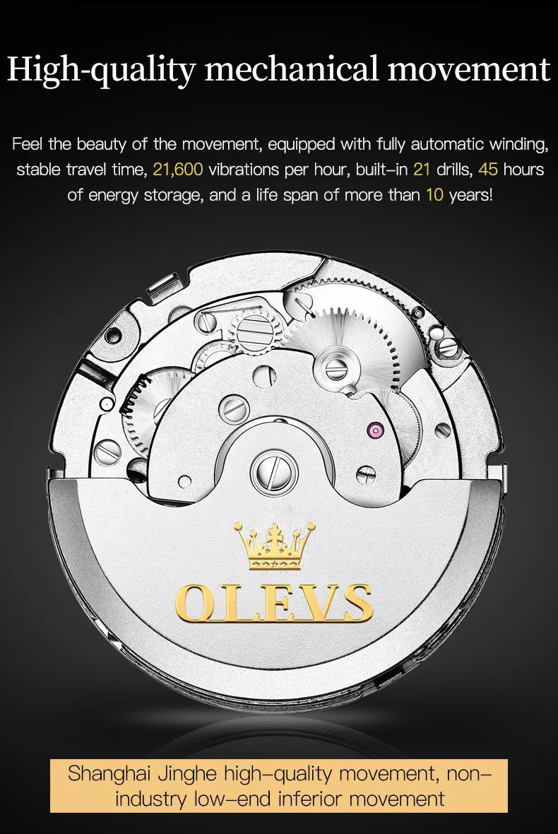 OLEVS 6607+6602 Original Men Women Watch Luxury Brand Tourbillon Mechanical Watch High end Romantic Lover Date Gift Couple Watch