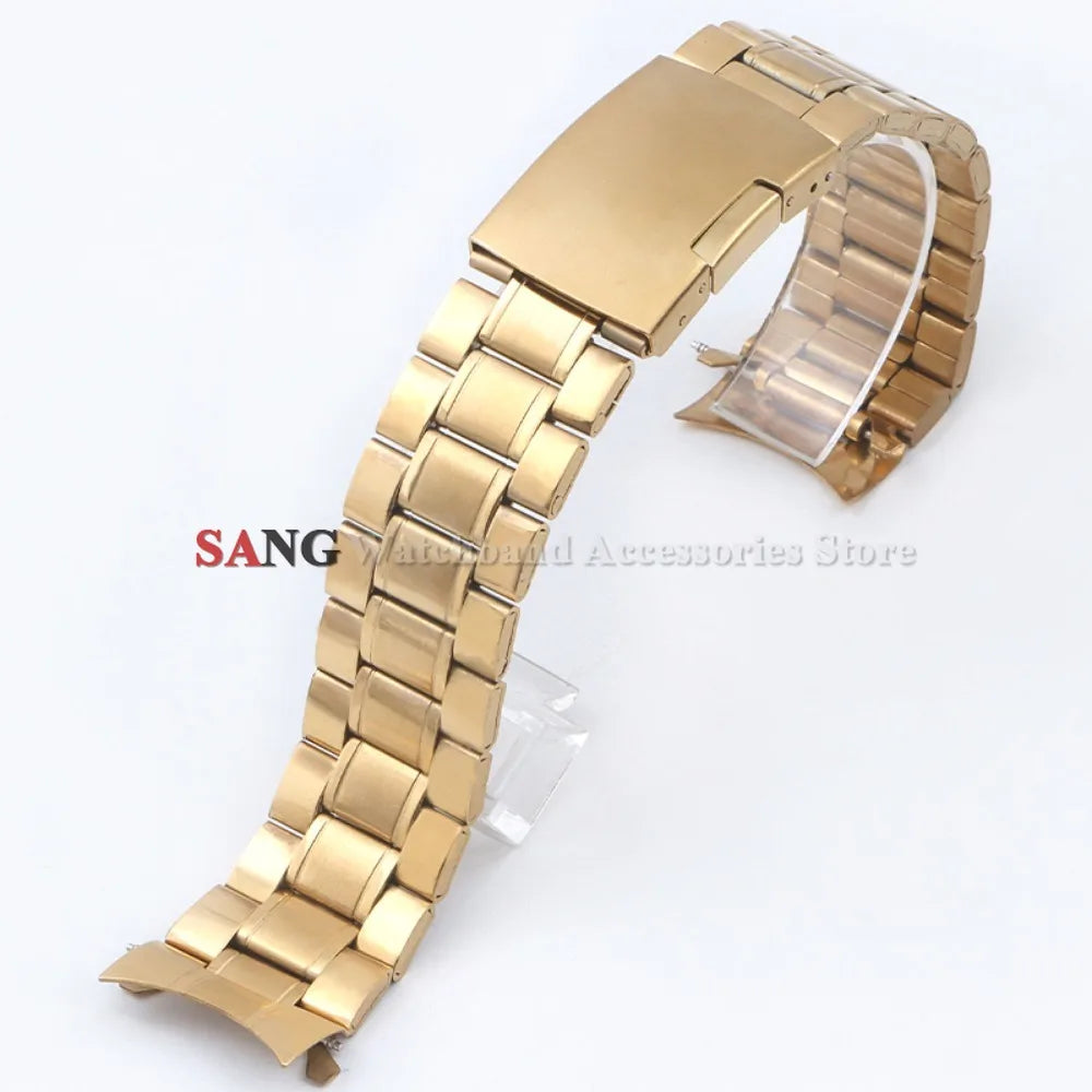 Curved End Watchband Men Women Metal Bracelets 20mm 22mm Stainless Steel Sport Strap Universal Replacement Wristband Accessories