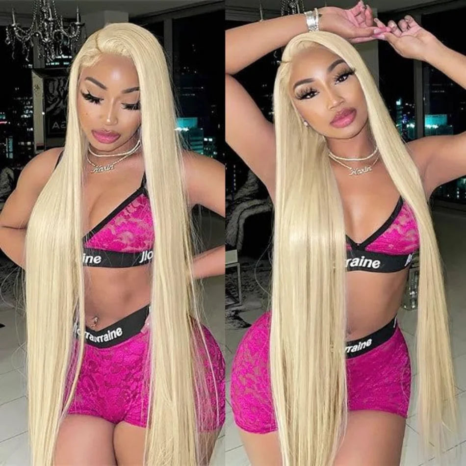 Blonde 613 Hd Lace Frontal Wig 13X6 Brazilian Straight Human Hair Wig 40 Inch Transparent Lace Frontal Wig For Women 250 Density