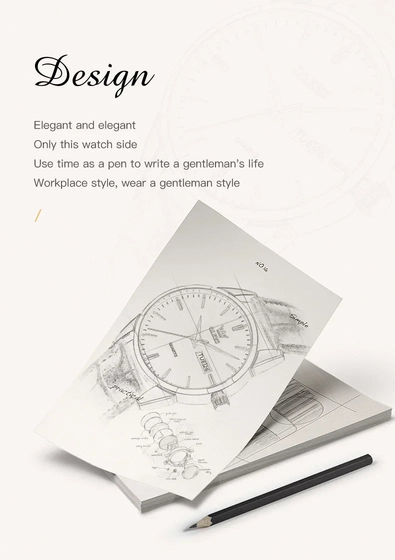 OLEVS 6898 Waterproof Sports Mens Wristwatches Luxury Shock-resistant Calendar Genuine Luminous Quartz Leather Watch for Men