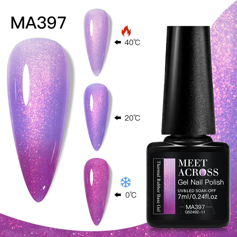 MEET ACROSS 75 Colors Thermal Nail Gel Polish 3 Colors Changing Nail Art Supplies for Manicure DIY Design Long Lasting UV/LED