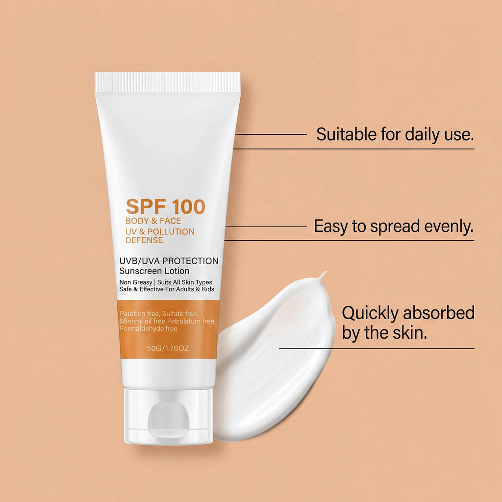 SPF 100 Sunscreen Instant Sun Protect Broad Spectrum UVA & UVB Protection Wateproof Non-Greasy Sunblock For Beach Outdoor Sports
